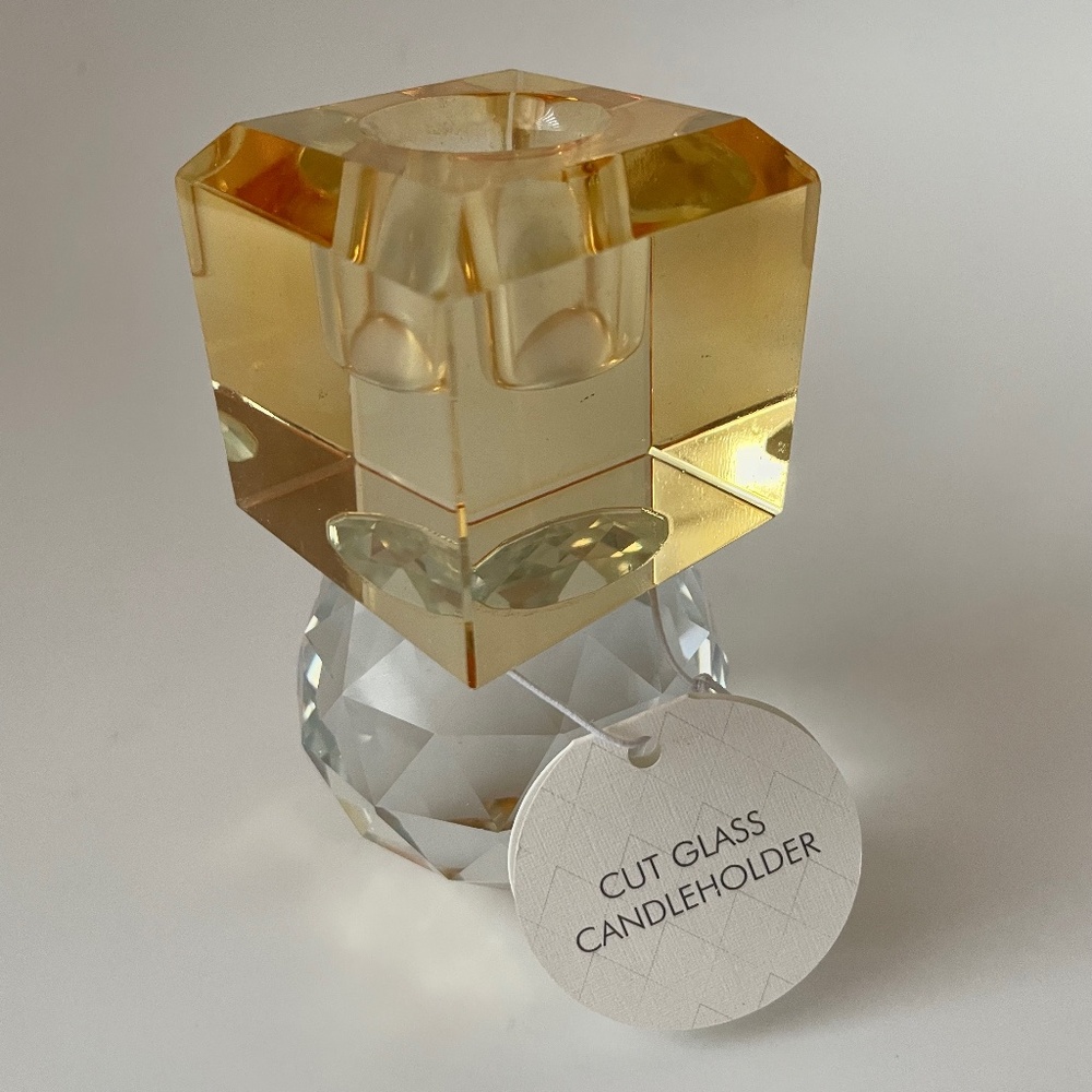 NWT Anthropologie Cut Glass Candle Holder *HONEY